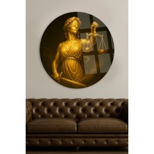 Taulart Siyah Gold Detaylı Canlı Renk Ile Adalet Terazisi Ofis Salon Tasarım Şık Yuvarlak Cam Tablo