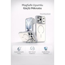 iPhone 17 Pro Max ile Uyumlu Kilif Magsafe ile Uyumlu Kılıf Stand Özellikli Mıknatıslı Flexa Yüzük Tutuculu IPHONE 17 Pro Max Için Kılıf Darbe Emici Mat Arka Kapak Koruyucu Kılıf Beyaz