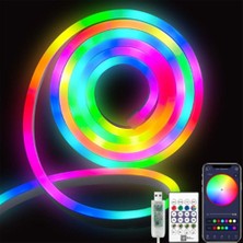 5 Metre USB Bağlantılı Rgb Pixel Neon LED - Kumandalı, Bluetooth ile Kontrol, Zamanlayıcılı Esnek Şerit Işık - Cata