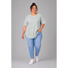Limitless Wear Büyük Beden Kadın Bisiklet Yaka Basic Oval Etek Detalylı 3xl-6xl Uzun Tunik