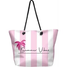 Kadın Pembe Summer Vibes Evalı Plaj Çantası