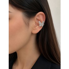 Alsem Store Gümüş Kaplama Taşlı Kelebek Earcuff , Taşlı Zarif Kıkırdak Küpe (Piercingsiz Kullanım)
