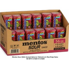 Mentos Sour Çilek Aromalı Şekersiz Tatlandırıcılı Ekşi Draje Sakız 56 gr x 6 Adet x 6 Adet