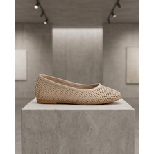 Futsi Shoes Bella Bej Hakiki Deri Delikli Günlük Kadın Babet Ayakkabı