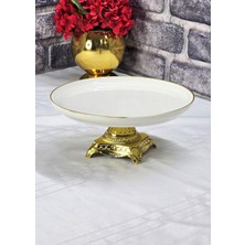 SEÇKİNEV Bilbao 25CM Porselen, Döküm Metal Gt Ayaklı Sunum Tabağı Altın/gümüş/eskitme