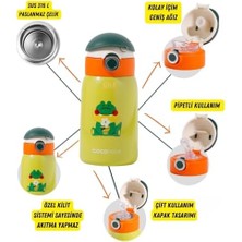 Cocosmile 470ML Sevimli Ses Çıkaran Kılıflı Pipetli Askılı Çelik Termos Çocuk Matarası