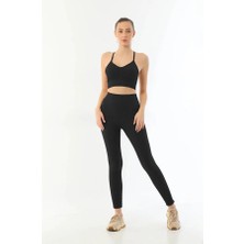 Aesco Arias Closet Siyah Mı Emay 3921 Soft Seamless Ripli Tayt Yoga Takımı