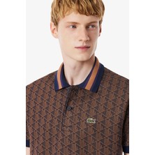 Lacoste Classic Fit Monogram Polo T-Shirt Erkek Polo Yaka Tişört Kahverengi