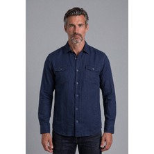 Bisse Lacivert Regular Fit Pamuk Keten Gömlek GMKTN7AJ224019_D39