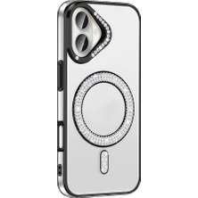Apple iPhone 16 Kılıf Magsafe Şarj Özellikli Pırlanta Taş Tasarımlı Zore Karetta Silikon Kapak Şeffaf