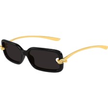 Bottega Veneta BV1439S 001 Black Gold Knot Rectangle Güneş Gözlüğü