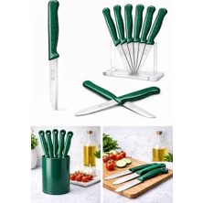 6'lı Tırtıklı Meyve Bıçağı Seti, Paslanmaz Çelik, Ergonomik Kaymaz Sap, Ultra Keskin, Meyve ve Sebze Için, 18 cm (Yeşil)