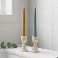 U Atölye Ember Dişbudak Ahşap Şamdan Klasik Uzun Mum Için Salon Konsol Mumluk 2'li Set 10 cm