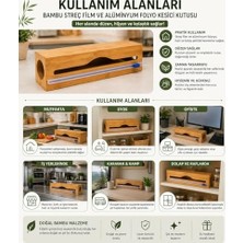 Doğal Bambu Streç Film ve Alüminyum Folyo Dispenser Kesici Kutusu, Asılabilir Mutfak Düzenleyici Organizer, Pratik Kesim ve Saklama Aparatı, Premium Dayanıklı Tasarım, 33,4 x 8 cm