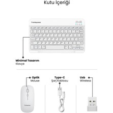 Sprange Tablet ve Telefonlar Için Bluetooth - Wireless Klavye ve Mouse Set - Beyaz