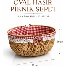 Rosie Piknik Sepeti Oval Hasır Detaylı 38 cm