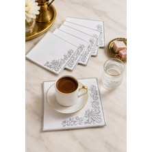 Bonny Home Gümüş Nakış Işlemeli 6'lı Kahve Yanı Sunum Peçetesi Çeyizlik Kahve Altı Sunum Peçetesi Spitze