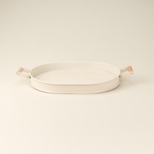 Evstyle Kabartma Desenli Oval Tepsi - Krem - 41X32  cm