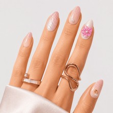 Takma Takma Renkli Nail Art Kısa Badem  El Yapımı Jel Takma Tırnak Kkbd- Pembe-L