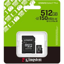 Kingston SDCS3-512GB 512GB Microsdxc Canvas Select Plus Gen3 150MB-S A1 Card + Adapter Hafıza Kartı (Kdo)