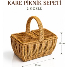 Rosie Kare Hasır Kulplu 2 Gözlü Piknik, Mutfak Sepeti