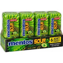 Mentos Sour Yeşil Elma Aromalı Şekersiz Tatlandırıcılı Ekşi Draje Sakız 56 gr x 6 Adet