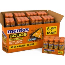 Mentos Sours Portakal Aromalı Şekersiz C Vitaminli Tablet Şekerleme 49 gr x 6 Adet x 12 Adet