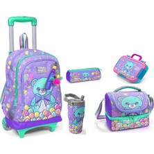 Coral High Coral Hıgh Milka Şeker Ayıcık Desenli Çekçekli Çelik Termoslu Çelik Beslenme Kaplı Okul Çanta Seti- 5'li  Set
