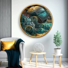 Taulart Modern Soft Tasarım Mavi Yeşil Yuvarlak Cam Tablo