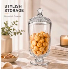 YNSK Chacha Home Cam Kapaklı Ayaklı Drajellik Şekerlik 780 ml (24 Cm) - Dekoratif Sunumluk ve Kavanoz