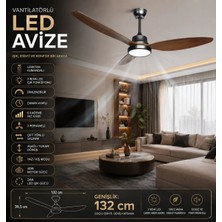 SeckinStore Vanti KCF323 52''(132CM) Ledli Dekoratif Tavan Vantilatör 40W (Motor)+ 24W (Led) Kahverengi