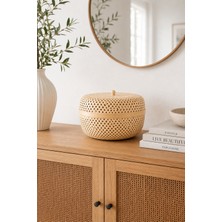 Naturel Dekor Bambu Kapaklı Yuvarlak Kutu Sepet 32x21 cm - Bohem, Iskandinav, Modern, Rattan, Dekoratif
