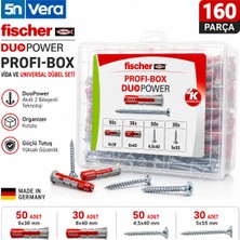 Fischer Duopower Profi-Box 160 Parça Vida ve Universal Dübel Seti | 6X30 ve 8X40 Dübel | 4.5X40 ve 5X55 Vida | Organizer Kutulu Orijinal Fischer