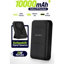 Fulltech FP53 10000MAH Magsafe Uyumlu Kablosuz Powerbank 20W Pd Hızlı Şarj | 15W Manyetik Kablosuz Şarj | Katlanabilir Standlı | Usb-C Giriş/çıkış | Akıllı LED Göstergeli