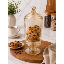 YNSK Chacha Home Halkalı Cam Kapaklı Ayaklı Drajellik Şekerlik 780 ml (24 Cm) - Dekoratif Sunumluk ve Kavanoz