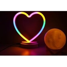 Vavis Işık KASABASI(107) Neon Kalp ve 3 D LED Sarı Küre Gece Lambası Sarı