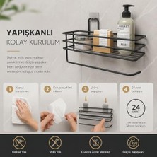 Vavis Alper Banyo Yapışkanlı Siyah Raflı Solo Havlu Askısı, Delmeden Montaj Banyo ve Mutfak Duvar Tipi Havluluk Organizer
