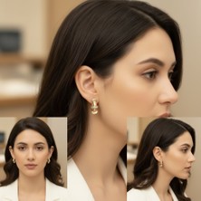 Sedosh Home Vision Çift Renk Zirkon Taşlı Kalın Halka Çelik Kadın Küpe
