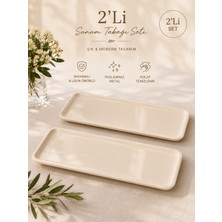 Beige & Stone 2'li Krem Paslanmaz Çelik Dikdörtgen Sunum ve Servis Tabağı Seti 33X13 cm Kahvaltılık Pasta Meze Ikram Tabağı