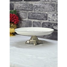 SEÇKİNEV Bilbao 29CM Porselen, Döküm Metal Gt Ayaklı Sunum Tabağı Altın/gümüş/eskitme