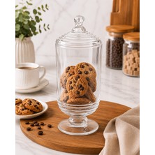 YNSK Chacha Home Halkalı Cam Kapaklı Ayaklı Drajellik Şekerlik 780 ml (24 Cm) - Dekoratif Sunumluk ve Kavanoz