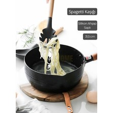 Jet's Home Silikon Spagetti Kaşığı Mutfak Kaşık Ahşap Saplı 31,5 cm