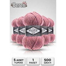 Alize Süperlana Maxi - 204 Koyu Pudra - 5'li Paket - 100GR/100M - El Örgü Ipi - Atkı Hırka Yelek Kazak Şal Ipi