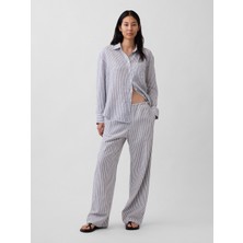 Gap Kadın Mavi Keten Karışımlı Easy Wide-Leg Pantolon