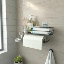Vavis Yapışkanlı Raflı Kağıt Rulo Havluluk Peçetelik Havlu Kağıtlık Siyah Banyo Mutfak Düzenleyici Raf