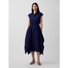 Gap Kadın Lacivert Poplin Handkerchief Gömlek Elbise