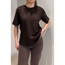 Magarde %100 Pamuk Kısa Kol Basic T-Shirt- Kahverengi