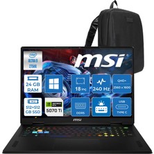 MSI Msı Raider 18 Hx A2WH-1094XTR Intel® Core™ Ultra 9 275HX 24GB Ddr5 512GB SSD +512GB SSD 12GB/RTX5070Tİ 140W 18" QHD+(2560X1600), 240Hz 100% Dcı-P3 IPSWINDOWS11PRO Gaming ZW1094XTRP02+ZETTAÇANTA