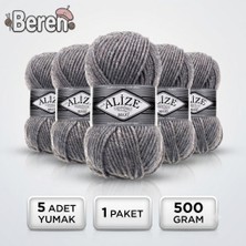 Alize Süperlana Maxi - 21 Gri Melanj - 5'li Paket - 100GR/100M - El Örgü Ipi - Atkı Hırka Yelek Kazak Şal Ipi
