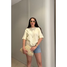 Magarde %100 Pamuk Kısa Kol Basic T-Shirt- Sarı